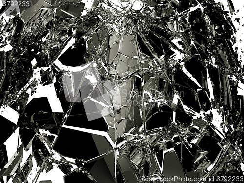 Image of Pieces of Broken Shattered black glass isolated on white