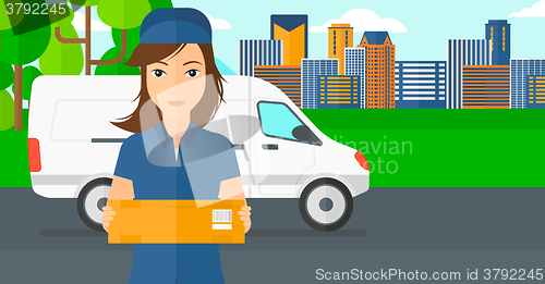 Image of Woman delivering box.