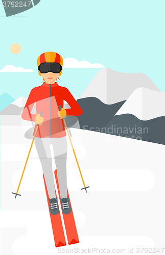 Image of Young woman skiing.