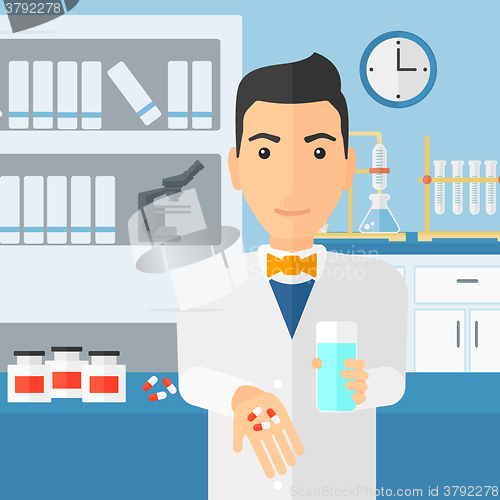 Image of Pharmacist giving pills.