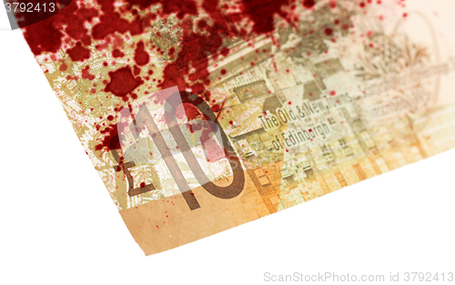 Image of Scottish Banknote, 10 pounds, isolated on white, bloody