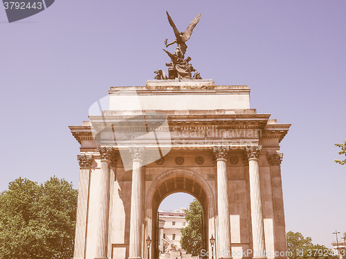 Image of Retro looking Wellington arch in London