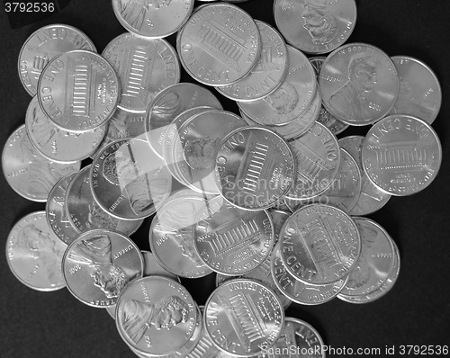 Image of Black and white Dollar coins 1 cent wheat penny