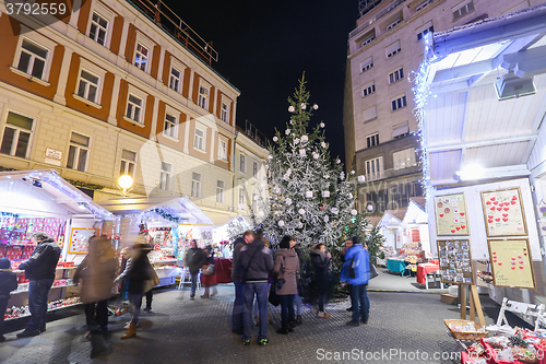 Image of Christmas souvenir stands on Jelacic Square