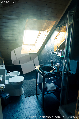 Image of Modern Bathroom Interior with Ceramic Fixtures