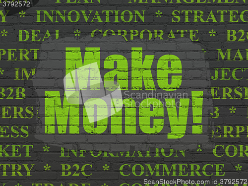 Image of Finance concept: Make Money! on wall background
