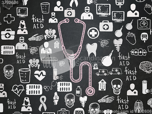 Image of Healthcare concept: Stethoscope on School Board background