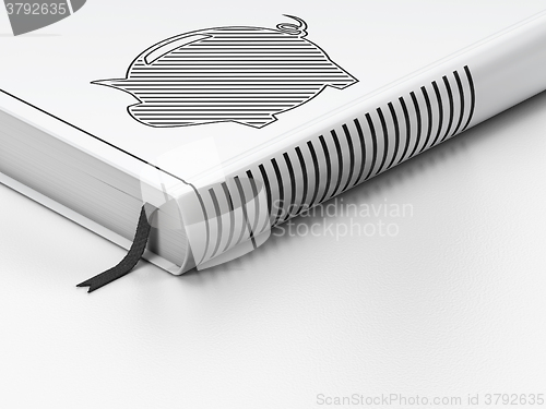Image of Money concept: closed book, Money Box on white background