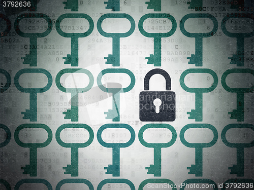 Image of Security concept: closed padlock icon on Digital Paper background