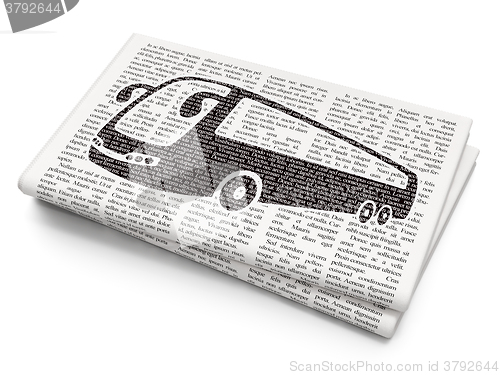 Image of Vacation concept: Bus on Newspaper background