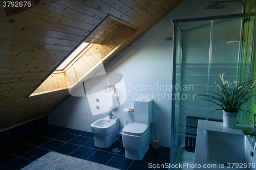 Image of Modern Bathroom Interior with Ceramic Fixtures