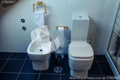 Image of Toilet and Bidet in a Modern Bathroom