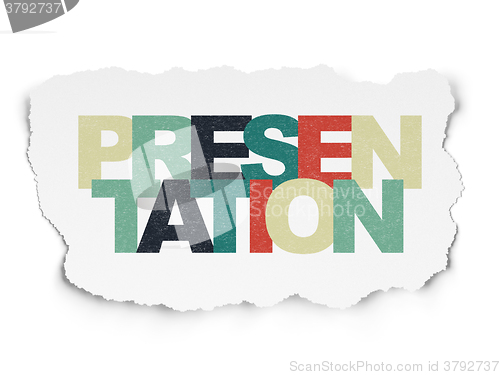 Image of Marketing concept: Presentation on Torn Paper background