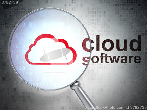 Image of Cloud technology concept: Cloud and Cloud Software with optical glass