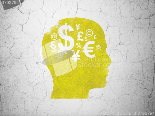 Image of Marketing concept: Head With Finance Symbol on wall background