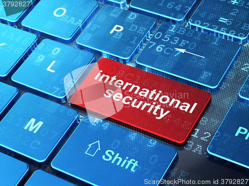 Image of Security concept: International Security on computer keyboard background
