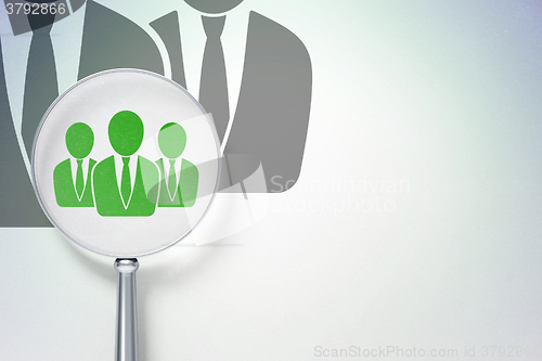 Image of Marketing concept:  Business People with optical glass on digital background