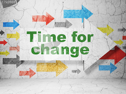 Image of Time concept: arrow with Time for Change on grunge wall background