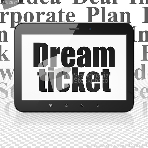 Image of Finance concept: Tablet Computer with Dream Ticket on display