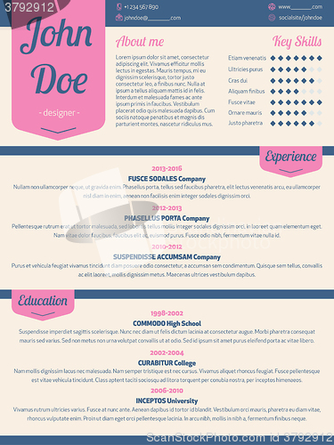 Image of Modern resume cv with pink ribbon