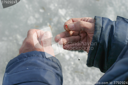 Image of hand with a fishing bait