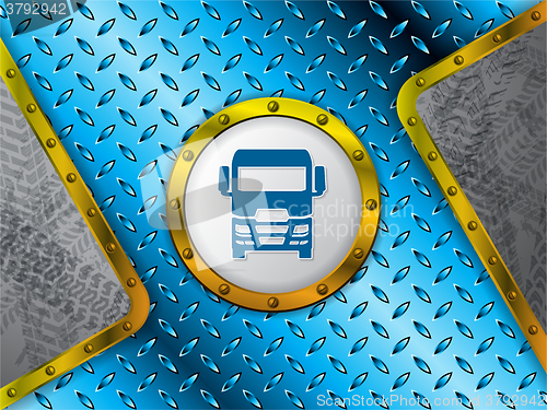 Image of Abstract industrial background with tire tracks and truck silhou