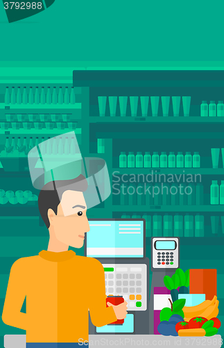 Image of Cashier at supermarket checkout.