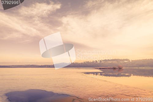 Image of Ice on a frozen lake in the morning