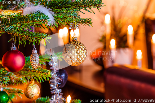 Image of Christmas tree with shiny baubles