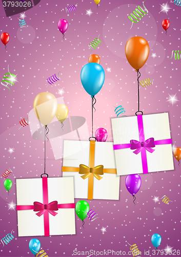 Image of birthday card with balloons and gift