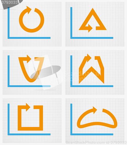 Image of six charts with arrow