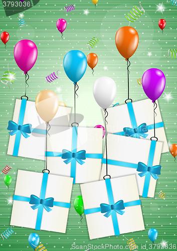 Image of birthday card with balloons and gift