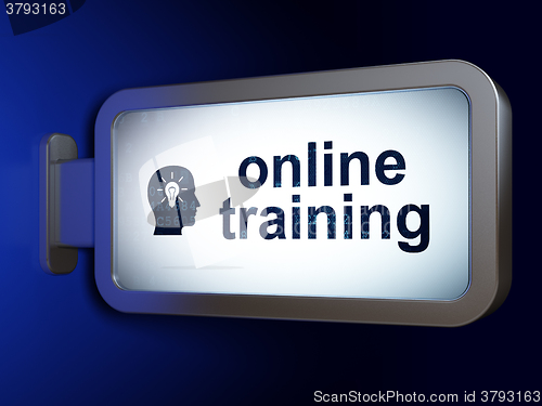 Image of Studying concept: Online Training and Head With Light Bulb on billboard background