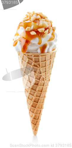 Image of ice cream with caramel and peanuts