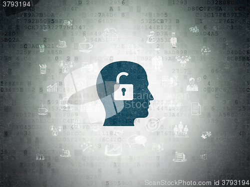 Image of Finance concept: Head With Padlock on Digital Paper background