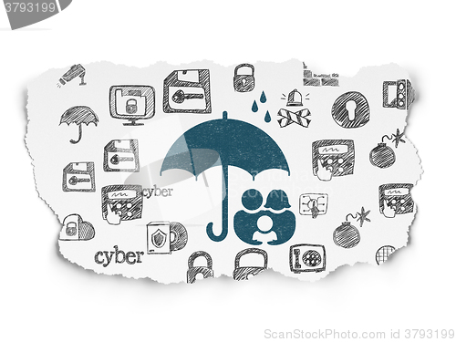 Image of Privacy concept: Family And Umbrella on Torn Paper background