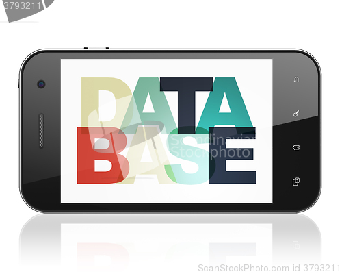 Image of Programming concept: Smartphone with Database on  display