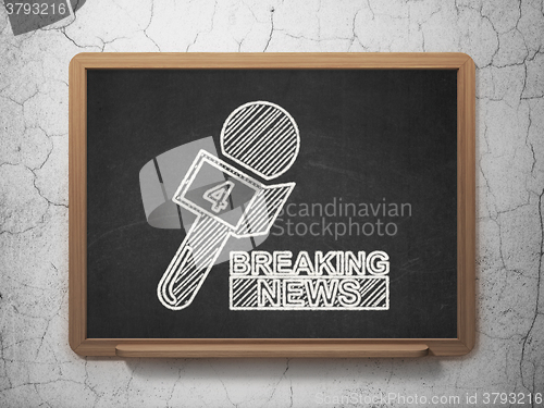 Image of News concept: Breaking News And Microphone on chalkboard background