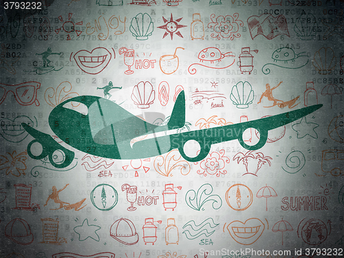 Image of Vacation concept: Airplane on Digital Paper background
