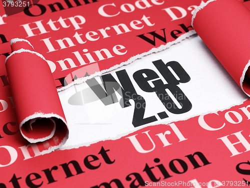 Image of Web development concept: black text Web 2.0 under the piece of  torn paper