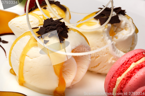 Image of Gourmet vanilla ice cream with macaroons