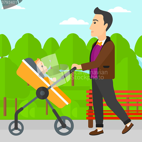 Image of Man pushing pram.