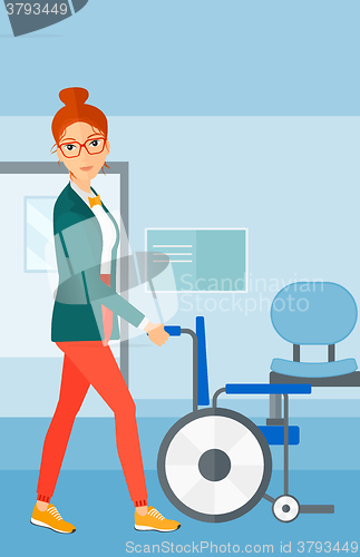 Image of Woman pushing wheelchair.