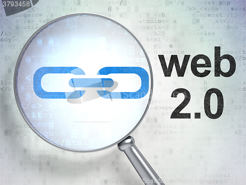 Image of Web development concept: Link and Web 2.0 with optical glass