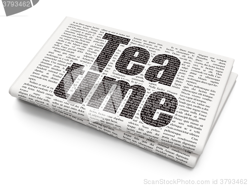 Image of Time concept: Tea Time on Newspaper background