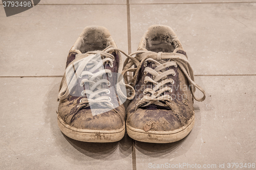 Image of Pair of dirty shoes with mud