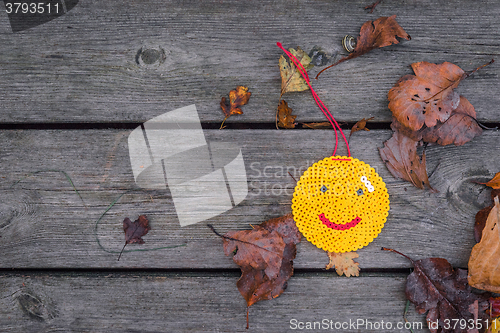 Image of Autumn smiley on wooden planks