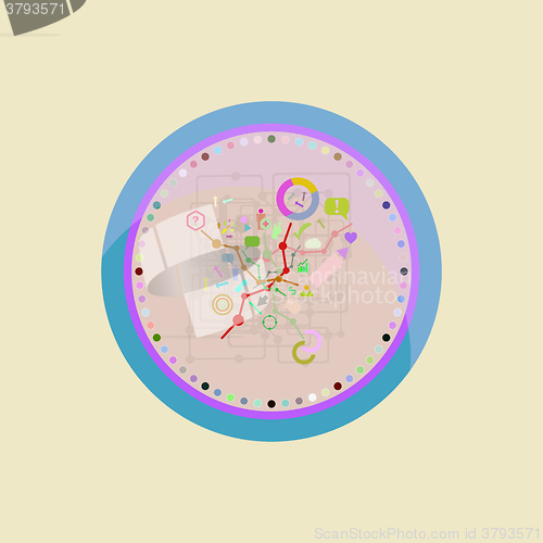 Image of Set of office icons in flat design on original watch vector illustration