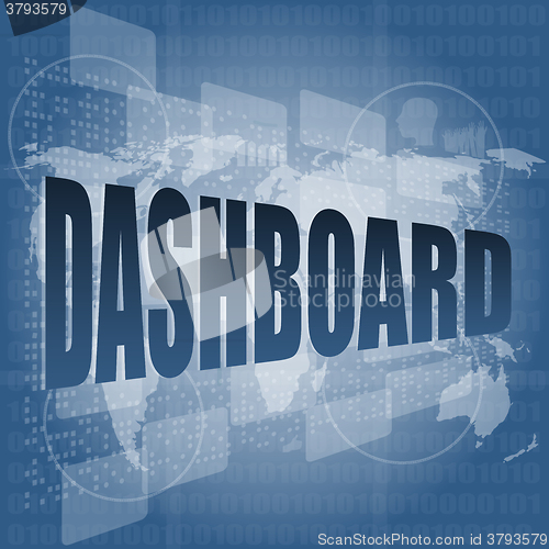 Image of dashboard word on digital binary touch screen vector illustration