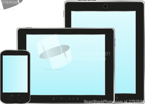 Image of Modern digital tablet PC with mobile smartphone isolated on white vector illustration